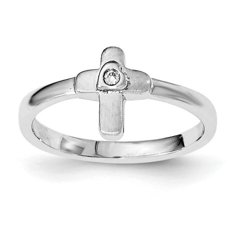 Sterling Silver Polished CZ Cross Ring - shirin-diamonds