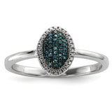 Sterling Silver Blue and White Diamond Oval Ring - shirin-diamonds