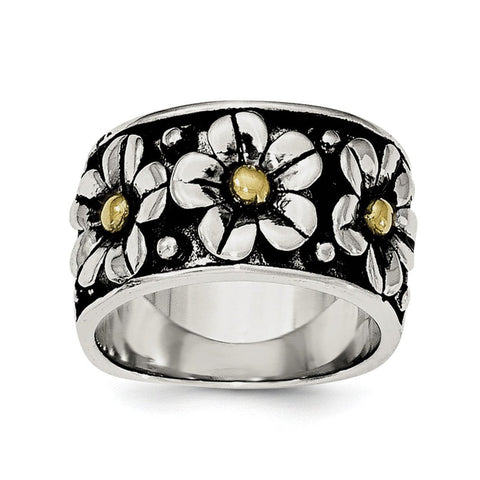 Sterling Silver Antiqued w/ 14k Gold Centers Daisy Ring - shirin-diamonds