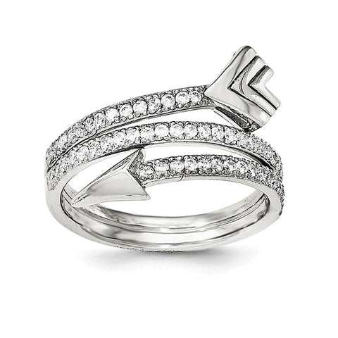 Sterling Silver Rhodium-plated Polished CZ Arrow Ring - shirin-diamonds