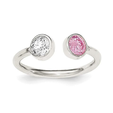 Sterling Silver Polished Pink and White CZ Adjustable Ring - shirin-diamonds