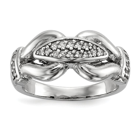 Sterling Silver Rhodium-plated Polished and Textured Fancy CZ Ring - shirin-diamonds