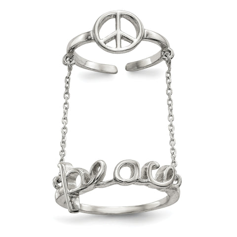 Sterling Silver Polished Chain & Peace Double Ring - shirin-diamonds