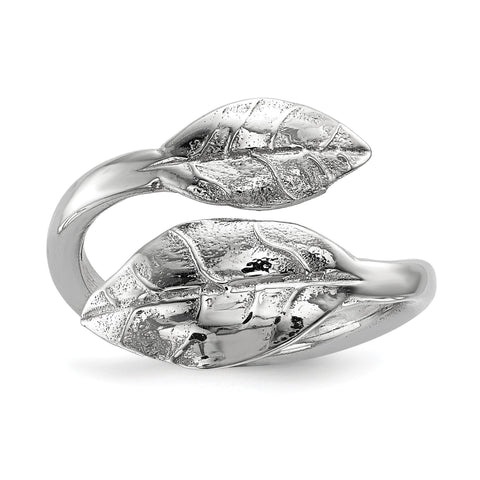 Sterling Silver Rhodium-plated Leaf Ring - shirin-diamonds