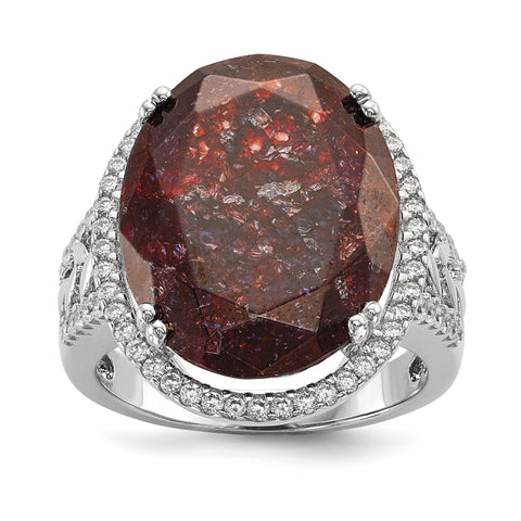 Sterling Silver Rhodium-plated CZ and Cracked Red CZ Ring - shirin-diamonds