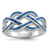 Sterling Silver Rhodium-plated Blue Inlay Created Opal Knot Ring - shirin-diamonds