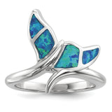 Sterling Silver Rhodium-plated Blue Inlay Created Opal Whale Tail Ring - shirin-diamonds