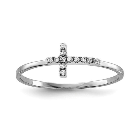 Sterling Silver Rhodium-plated CZ Side Cross Polished Ring - shirin-diamonds