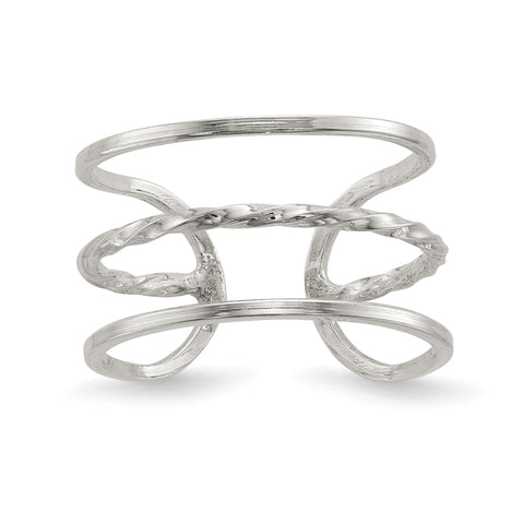 Sterling Silver Polished Twisted Center Adjustable Cuff Ring - shirin-diamonds