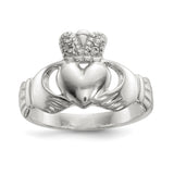 Sterling Silver Polished CZ Claddagh Ring - shirin-diamonds