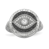 Sterling Silver Rhodium-plated Black and White CZ Evil Eye Ring - shirin-diamonds