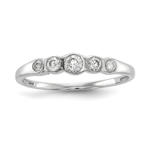 Sterling Silver Rhodium-plated 5-stone Bezel Set CZ Ring - shirin-diamonds