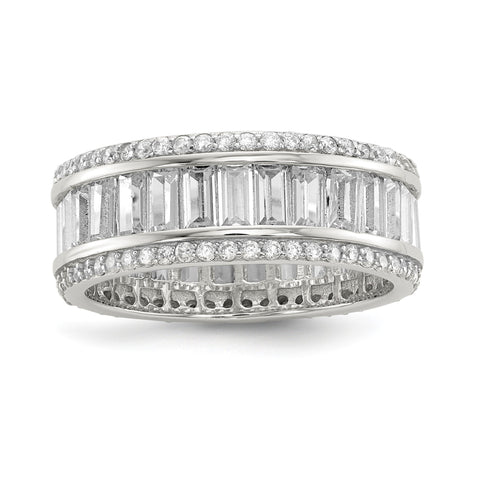 Sterling Silver Baguette & Round CZ Eternity Ring - shirin-diamonds