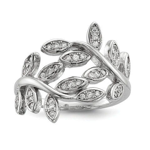 Sterling Silver Rhodium-plated Leave CZ Ring - shirin-diamonds