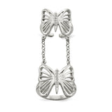 Sterling Silver Polished CZ Butterfly Double Finger Ring - shirin-diamonds