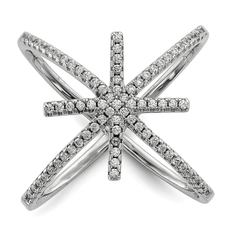 Sterling Silver Rhodium-plated CZ Star Criss Cross Ring - shirin-diamonds