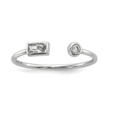 Sterling Silver Rhodium-plated CZ Square and Circle Adjustable Ring - shirin-diamonds