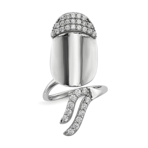 Sterling Silver Rhodium-plated CZ Adjustable Fingernail Ring - shirin-diamonds