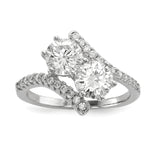Sterling Silver Rhodium-plated CZ Two Stone Round Bypass Ring - shirin-diamonds