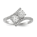 Sterling Silver Rhodium-plated CZ Two Stone Polished Bypass Ring - shirin-diamonds
