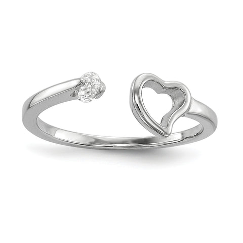 Sterling Silver Rhodium-plated Open Heart CZ Polished Ring - shirin-diamonds