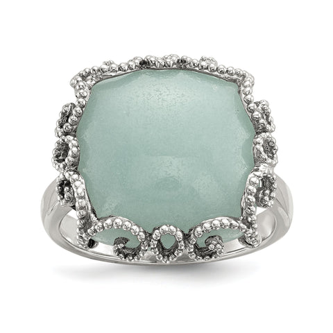 Sterling Silver w/ Amazonite Polished and Textured Ring - shirin-diamonds
