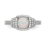 925 Sterling Silver Rhodium-plated Cubic Zirconia and Synthetic White Opal Ring
