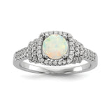 Sterling Silver Rhodium-plated CZ and Synthetic White Opal Ring - shirin-diamonds