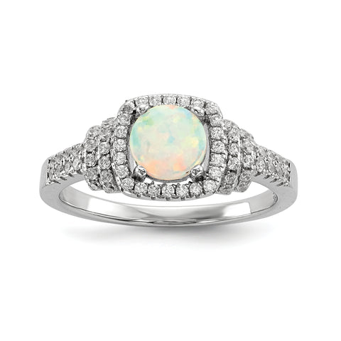 925 Sterling Silver Rhodium-plated Cubic Zirconia and Synthetic White Opal Ring