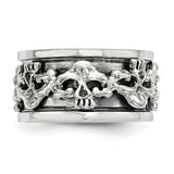 Sterling Silver Polished Spinning Center Antiqued Skull Ring - shirin-diamonds