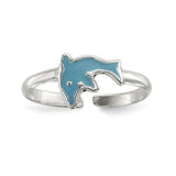 Sterling Silver Polished Enameled Dolphin Toe Ring - shirin-diamonds