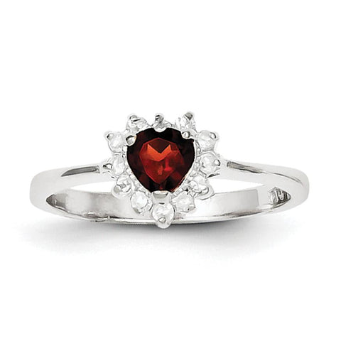 Sterling Silver Rhodium-plated Garnet & CZ Heart Ring - shirin-diamonds