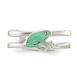 Sterling Silver Green Enameled Frog Toe Ring