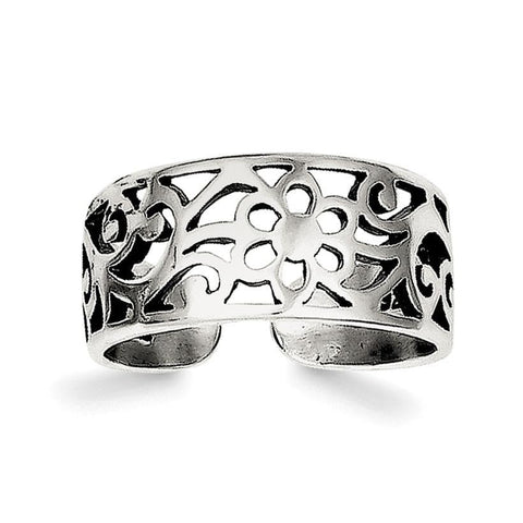 Sterling Silver Antiqued Floral Toe Ring - shirin-diamonds