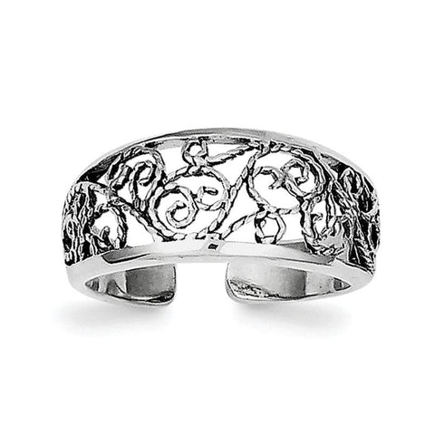 Sterling Silver Antiqued Floral Toe Ring - shirin-diamonds