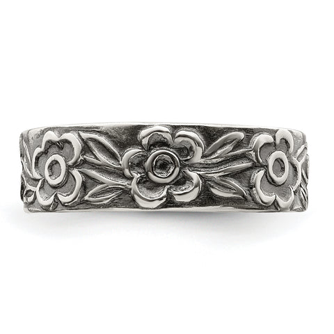 Sterling Silver Antiqued Flowers Toe Ring