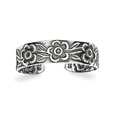 Sterling Silver Antiqued Flowers Toe Ring - shirin-diamonds