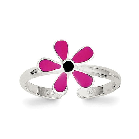 Sterling Silver Pink Enameled Floral Toe Ring - shirin-diamonds