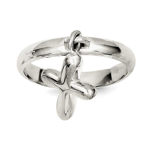 Sterling Silver Solid Cross Dangle Ring - shirin-diamonds