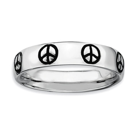Sterling Silver Stackable Expressions Polished Enameled Peace Sign Ring - shirin-diamonds