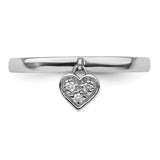 Sterling Silver Stackable Expressions Dangle Heart Diamond Ring