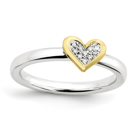 Sterling Silver Stackable Expressions Heart w/Diamond & Vermeil Ring - shirin-diamonds