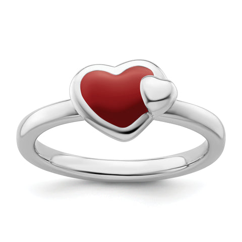 Sterling Silver Stackable Expressions Polished Red Enameled Heart Ring Size 6