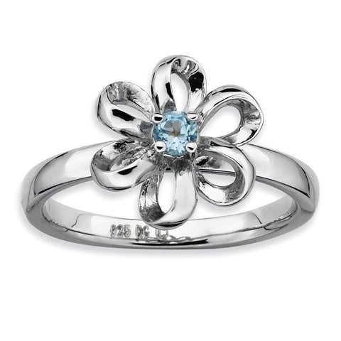 Sterling Silver Stackable Expressions Polished Blue Topaz Flower Ring - shirin-diamonds