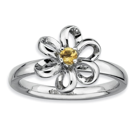 Sterling Silver Stackable Expressions Polished Citrine Flower Ring - shirin-diamonds