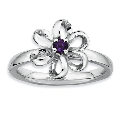 Sterling Silver Stackable Expressions Polished Amethyst Flower Ring - shirin-diamonds