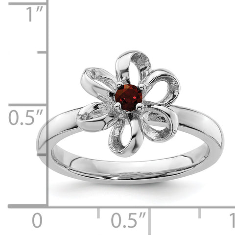 Sterling Silver Stackable Expressions Polished Garnet Flower Ring