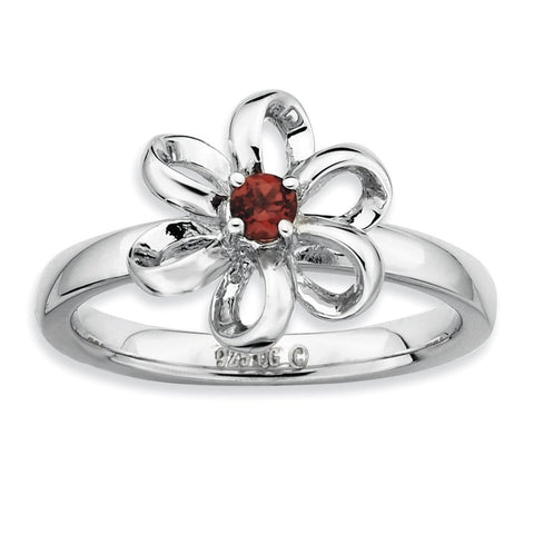 Sterling Silver Stackable Expressions Polished Garnet Flower Ring - shirin-diamonds