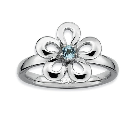 Sterling Silver Stackable Expressions Polished Blue Topaz Flower Ring - shirin-diamonds