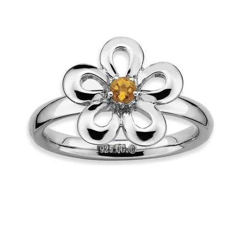 Sterling Silver Stackable Expressions Polished Citrine Flower Ring - shirin-diamonds